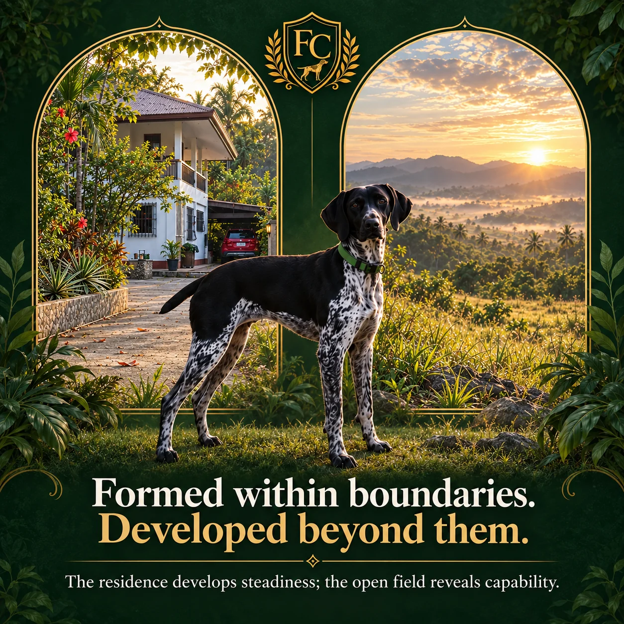 Huutch between the enclosed residence and the open field
